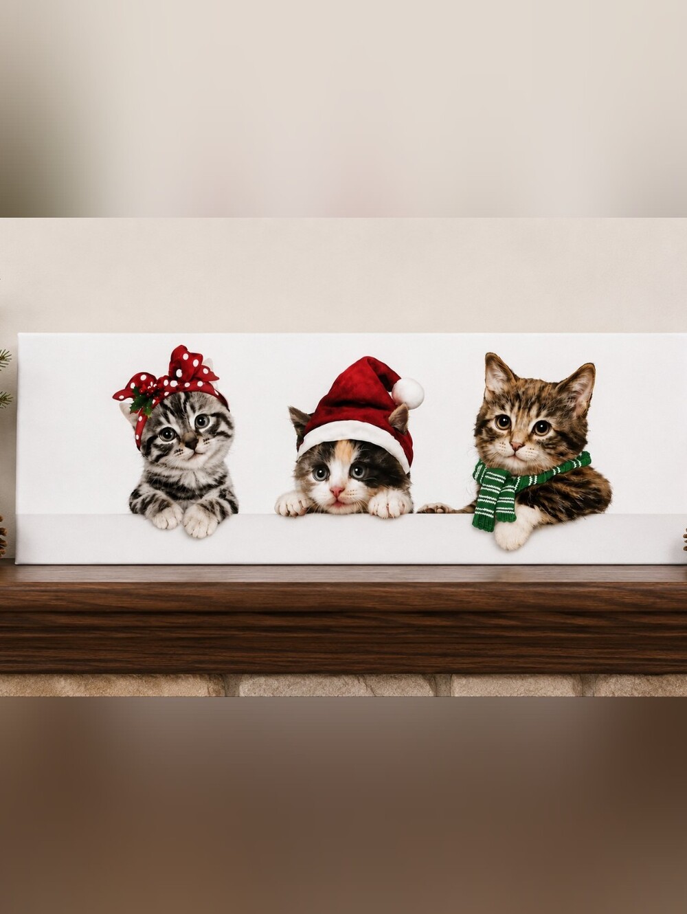 Trio of Holiday Kitties Wall Art, NWOT